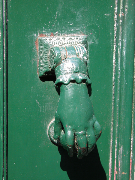 Türklopfer, Hand,, grün, antik
