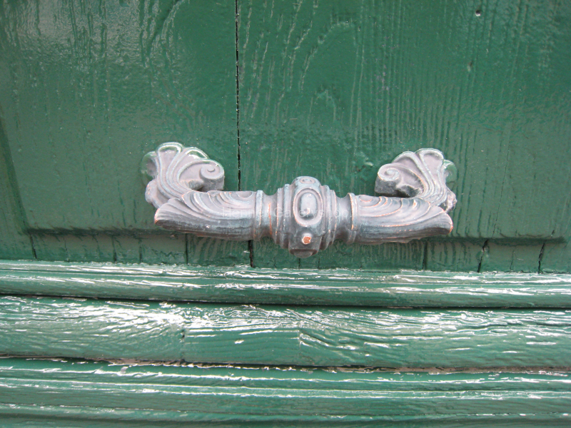 Türgriff, Metall, grüne Tür, antik